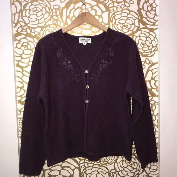 Pendleton Sweaters - Pendleton Purple Embroidered Button Front Cardigan